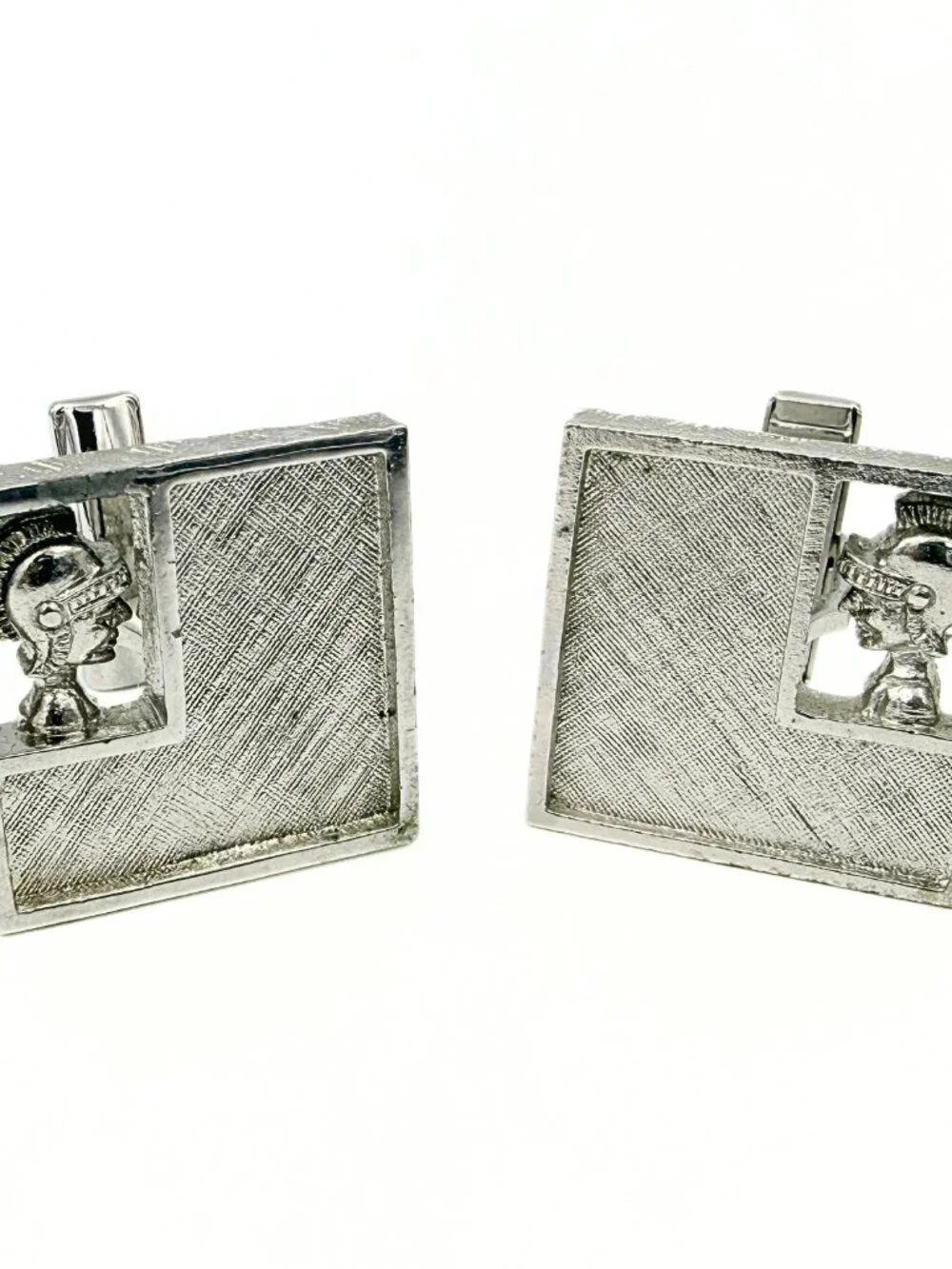 Sarah Coventry Designer Signed Textured Silver Plated  Spartan Head Cufflinks